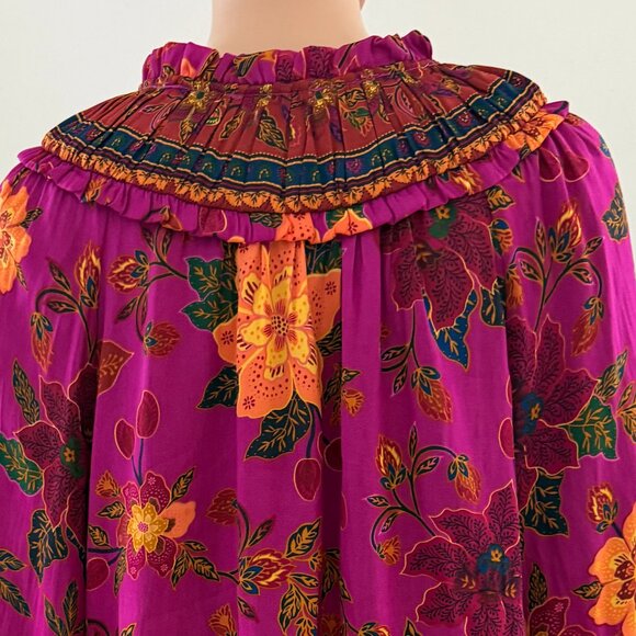 Rachel Zoe Women's Sz M Fuchsia Floral Blouse Rushed Neck Long Sleeves - NWOT - Picture 6 of 9